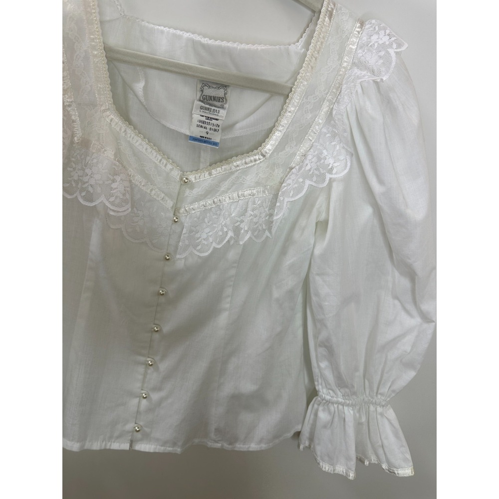 Gunne Sax Jessica McClintock Lace Victorian Blouse Pearl Button Size 9 Vtg 70s - Picture 5 of 14